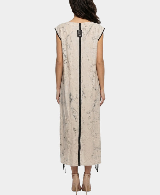 
Midi Dress w/ Distressed Fringe Detail in BEIGE/BLACK view 2