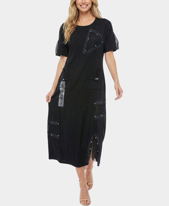 
Maxi Dress w/ Mesh & Studs in BLACK view 1