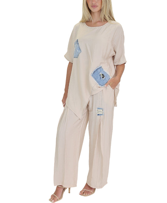 Denim Trim Top & Pant Set - 2 Pc Set view 