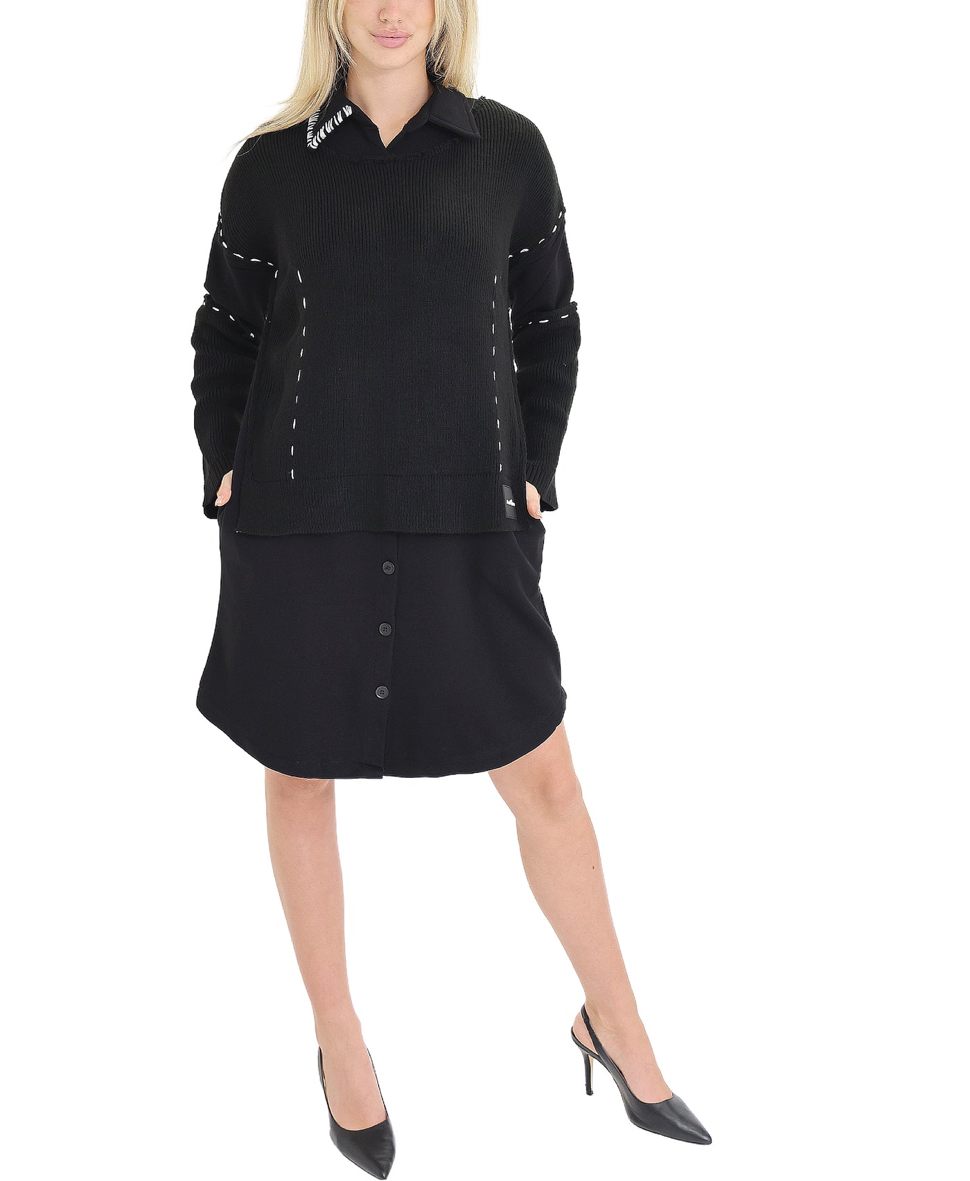 Shirt Dress w/ Knit Detail view 1