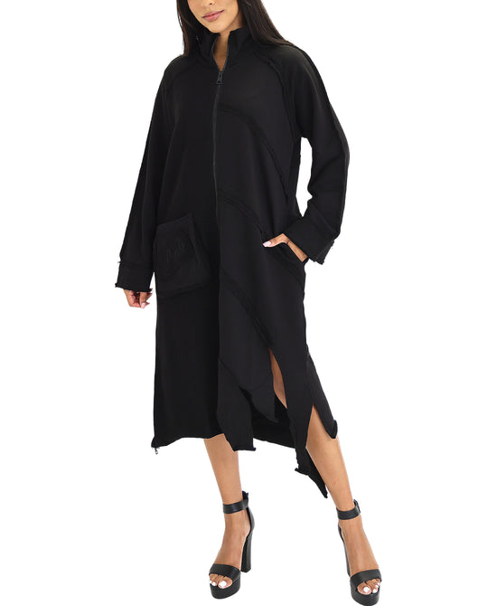 Fleece Maxi Dress w/ Frayed Trim view 1