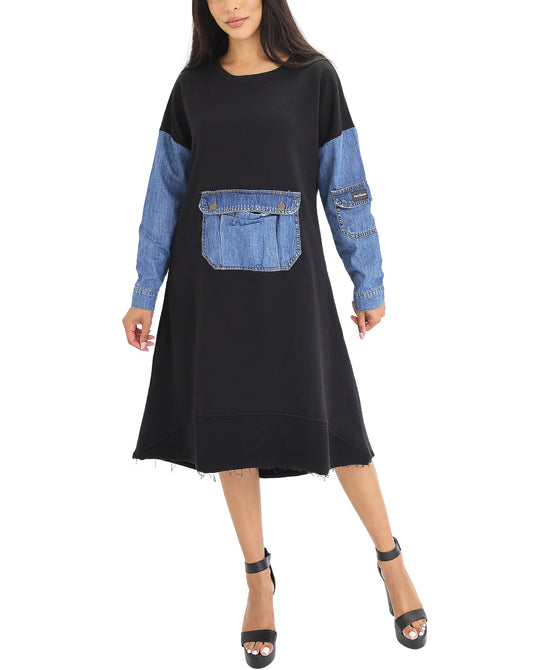 Denim & Fleece Midi Dress view 