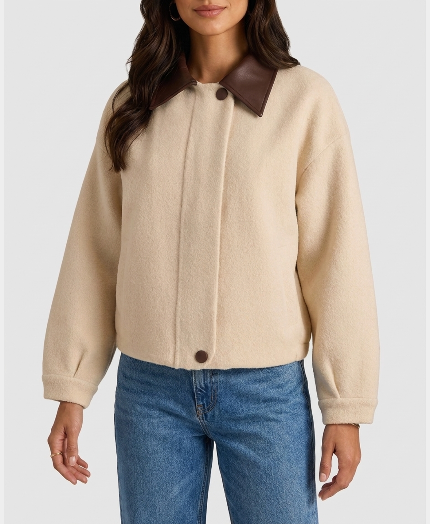 Sweater Jacket w/ Faux Leather Collar – FOX'S - Online