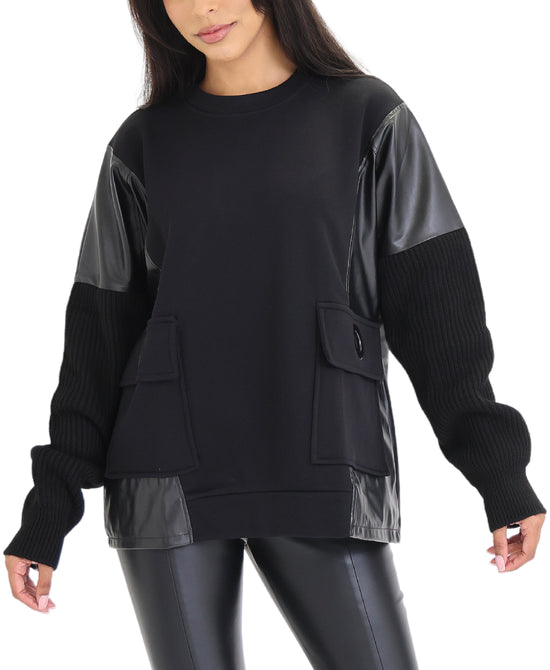Top w/ Faux Leather Trim view 