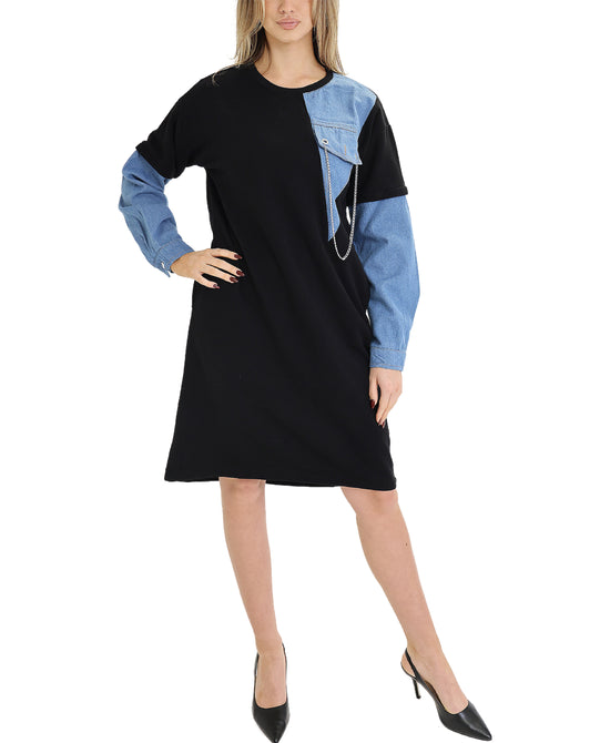 Denim & Fleece Midi Dress view 