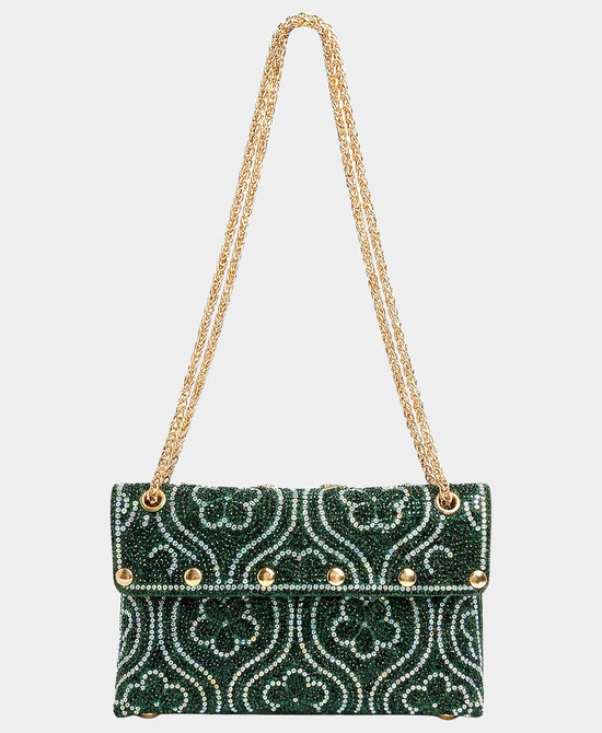 
Beaded Crystal Floral Evening Bag in GREEN view 2