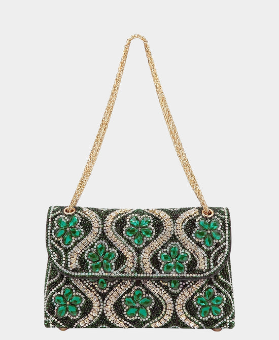 
Beaded Crystal Floral Evening Bag in GREEN view 1