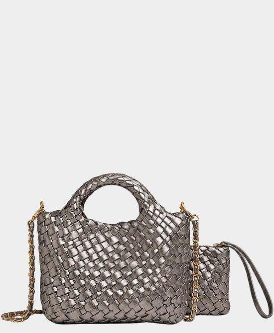 
2in1 Mini Woven Crossbody Bag in PEWTER view 1