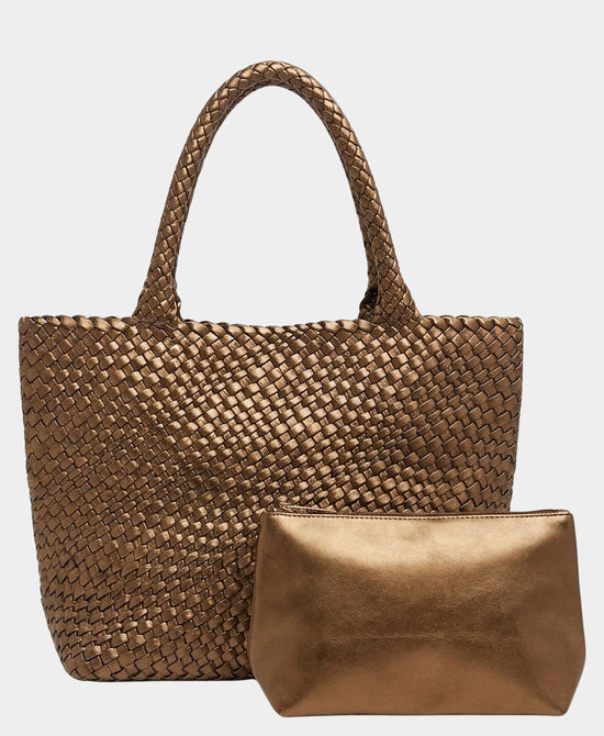 
2in1 Woven Faux Leather Tote Bag in BRONZE view 2