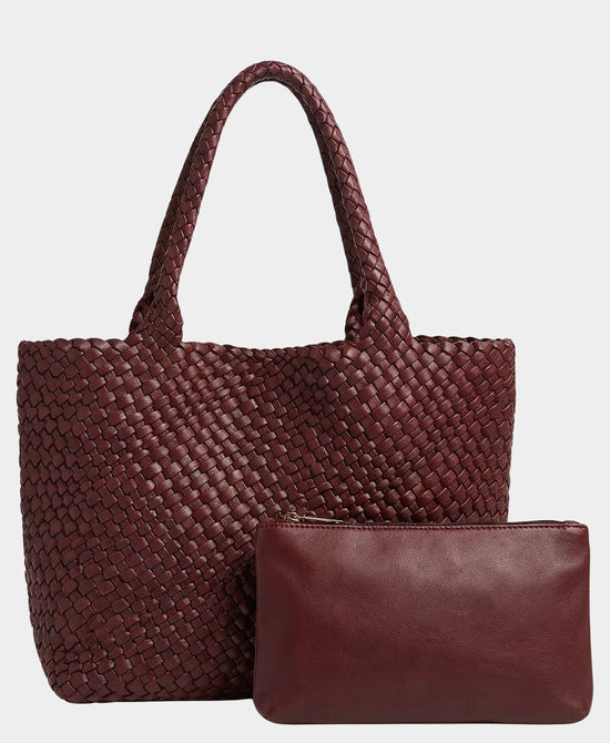 
2in1 Woven Faux Leather Tote Bag in BURGUNDY view 2
