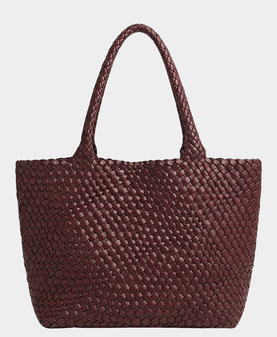 
2in1 Woven Faux Leather Tote Bag in BURGUNDY view 1