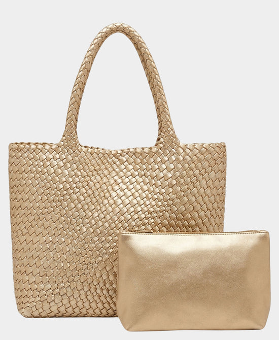 
2in1 Woven Faux Leather Tote Bag in GOLD view 2