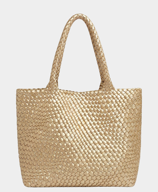 
2in1 Woven Faux Leather Tote Bag in GOLD view 1