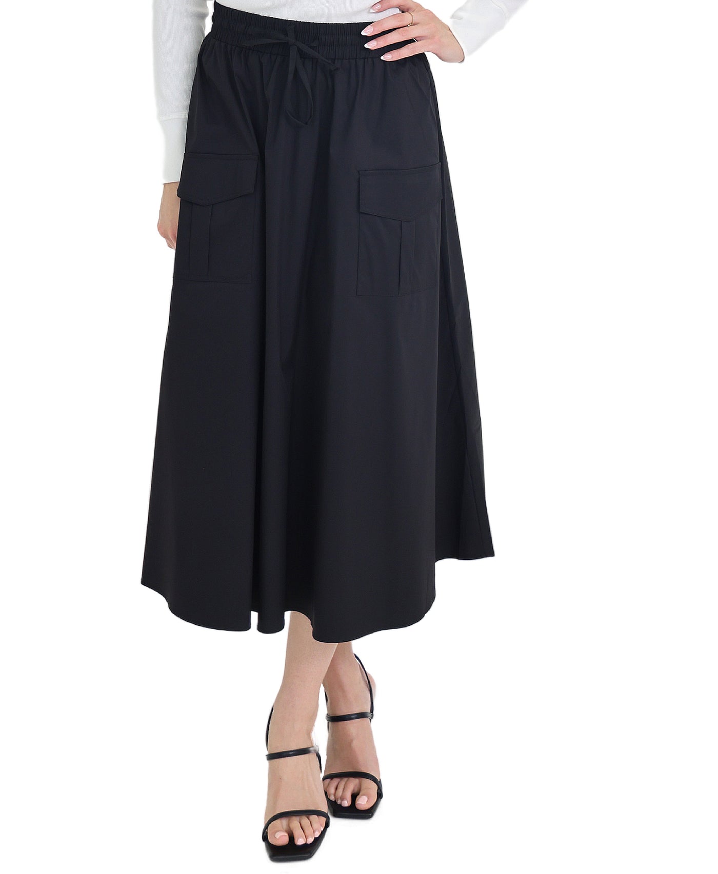 Solid Midi Skirt w/ Pockets view 1