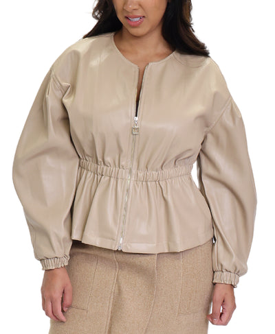 Faux Leather Ruched Jacket image 1