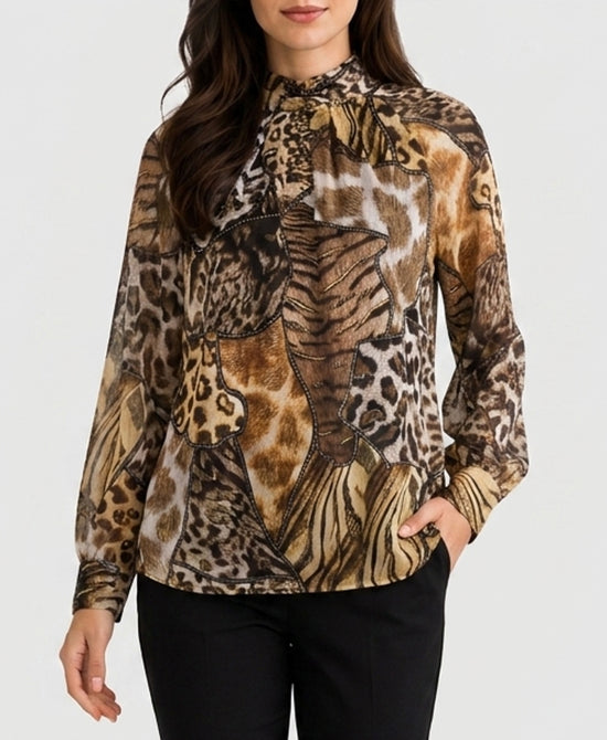 
Animal Print Blouse w/ Gold in BROWN/BLACK view 1