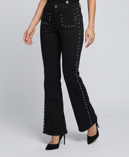 
Studded Flare Stretch Jeans in BLACK view 1