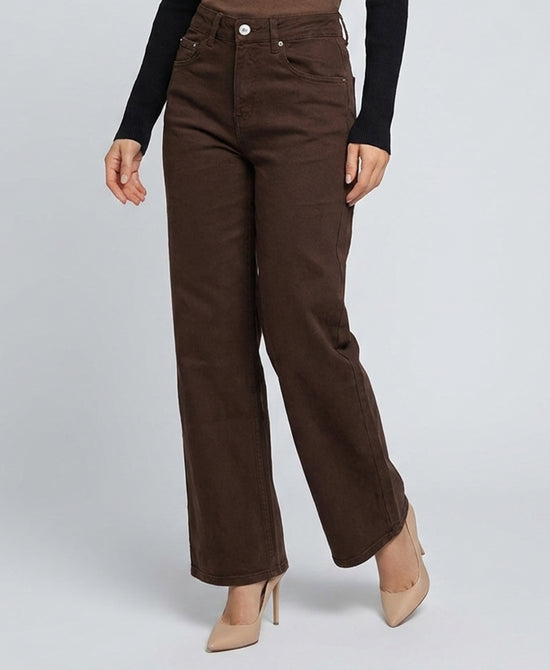 
Wide Leg Crop Stretch Jeans in BROWN view 1