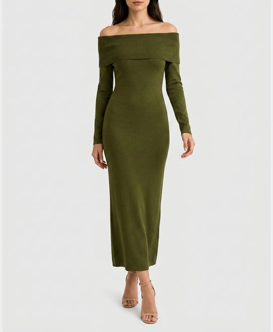 
Off The Shoulder Knit Maxi Dress in GREEN view 1
