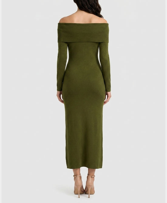 
Off The Shoulder Knit Maxi Dress in GREEN view 2