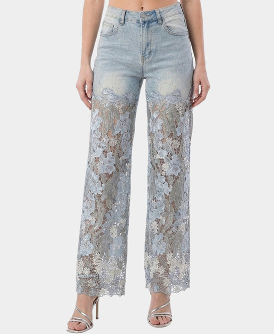 
Denim & Crochet Lace Jeans in LIGHT BLUE/GREY view 1
