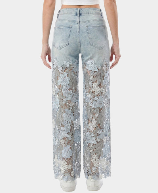
Denim & Crochet Lace Jeans in LIGHT BLUE/GREY view 2