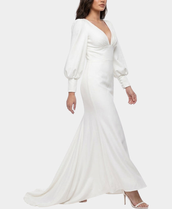 
Solid Gown w/ Balloon Sleeves in WHITE view 1