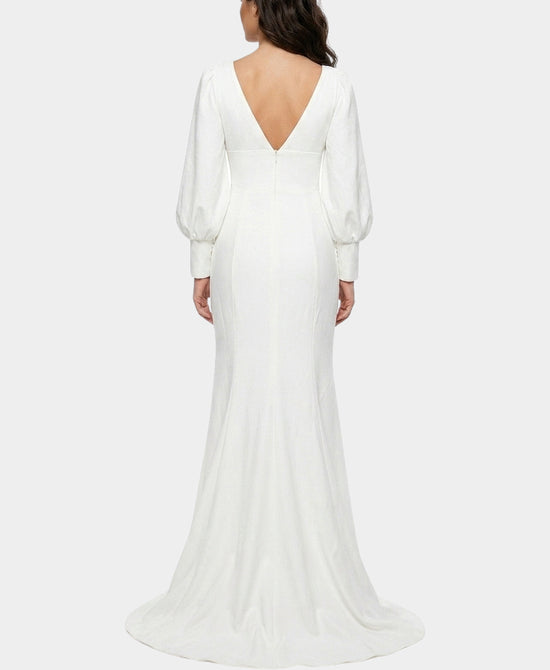 
Solid Gown w/ Balloon Sleeves in WHITE view 2