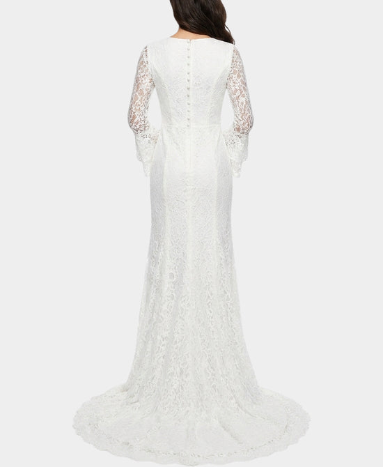 
Lace Gown w/ Ruffle Tiered Sleeves in WHITE view 2