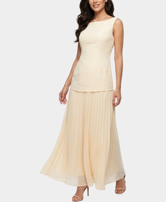 
Drop Waist Pleated Dress in CREAMY PEACH view 1