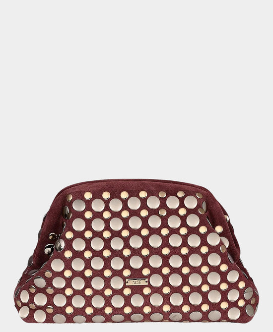 
Suede Studded Clutch Bag in BURGUNDY view 1