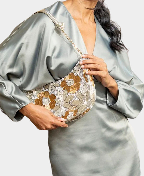 
Beaded Floral Shoulder Bag in GOLD MULTI view 2