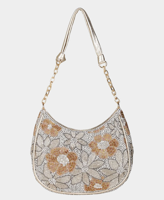 
Beaded Floral Shoulder Bag in GOLD MULTI view 1