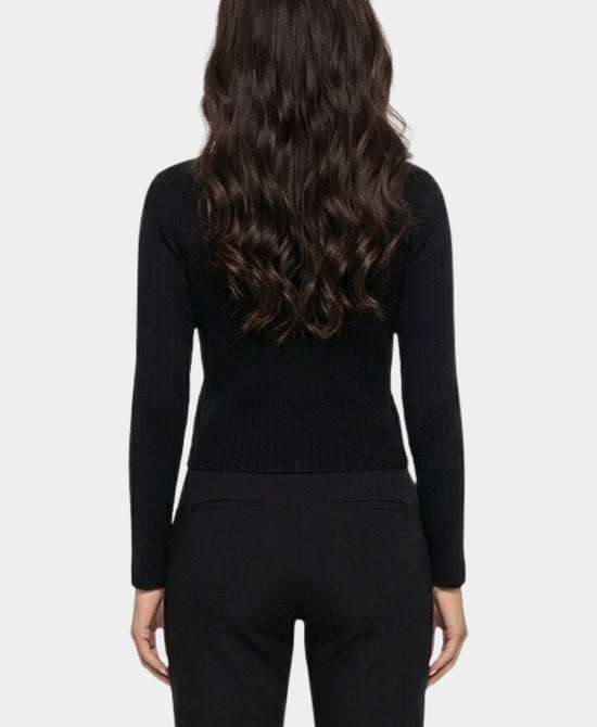 Ribbed Cardigan w/ Satin Trim view 2