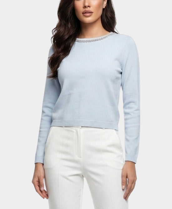 Sweater w/ Rhinestone Collar & Crystal Back Detail view 1