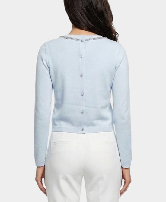 Sweater w/ Rhinestone Collar & Crystal Back Detail view 2