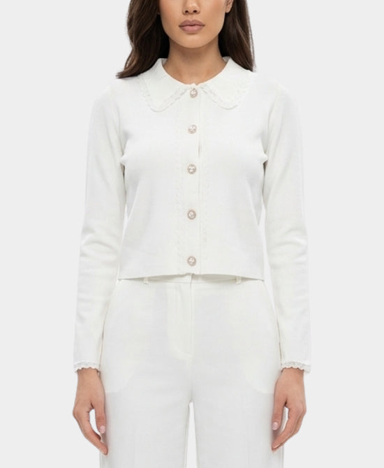 Cardigan w/ Lace Trim & Pearl Buttons view 1
