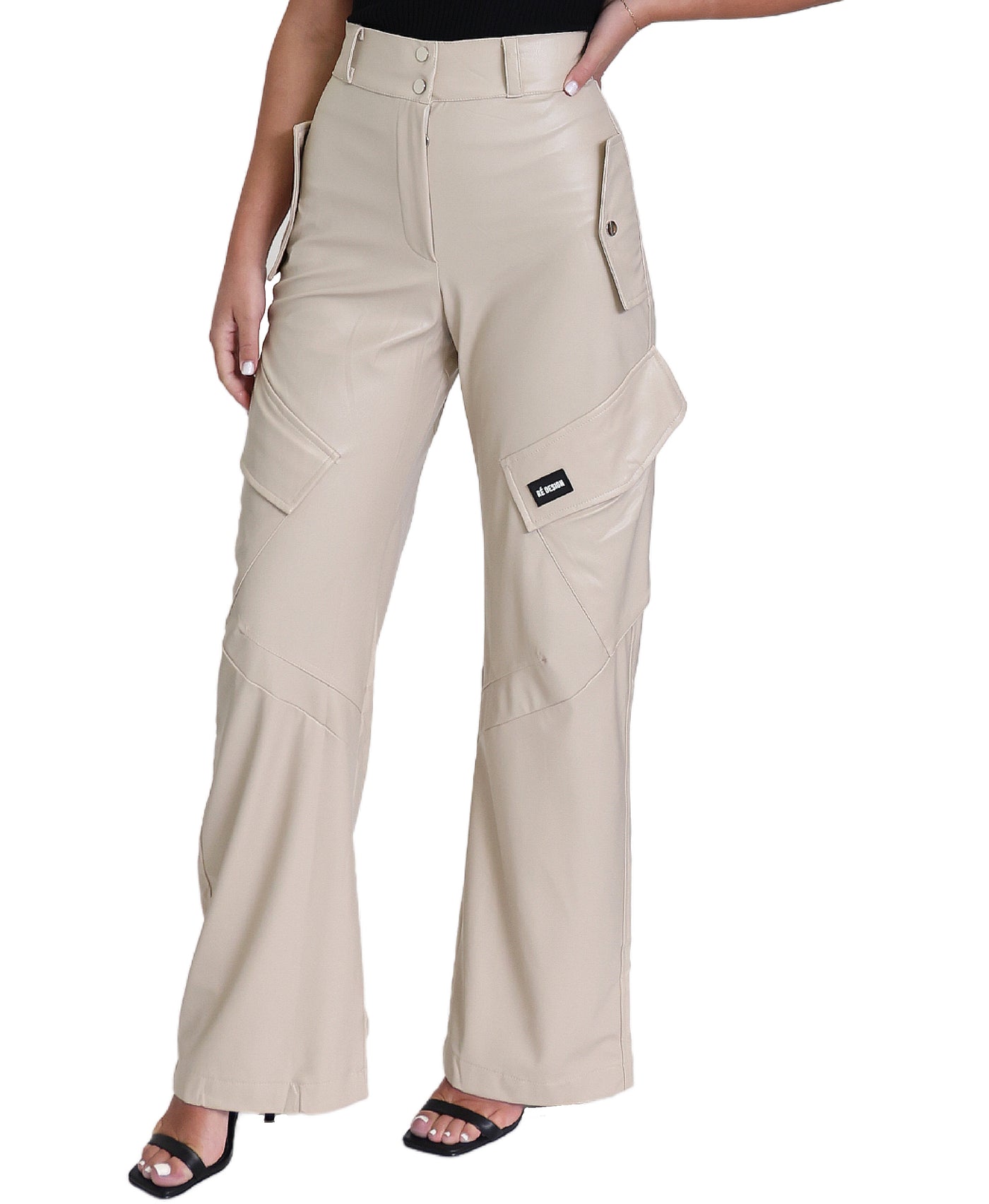 Faux Leather Cargo Pants image 1