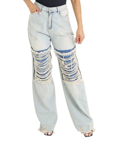 Distressed Jeans w/ Zipper Detail image 1