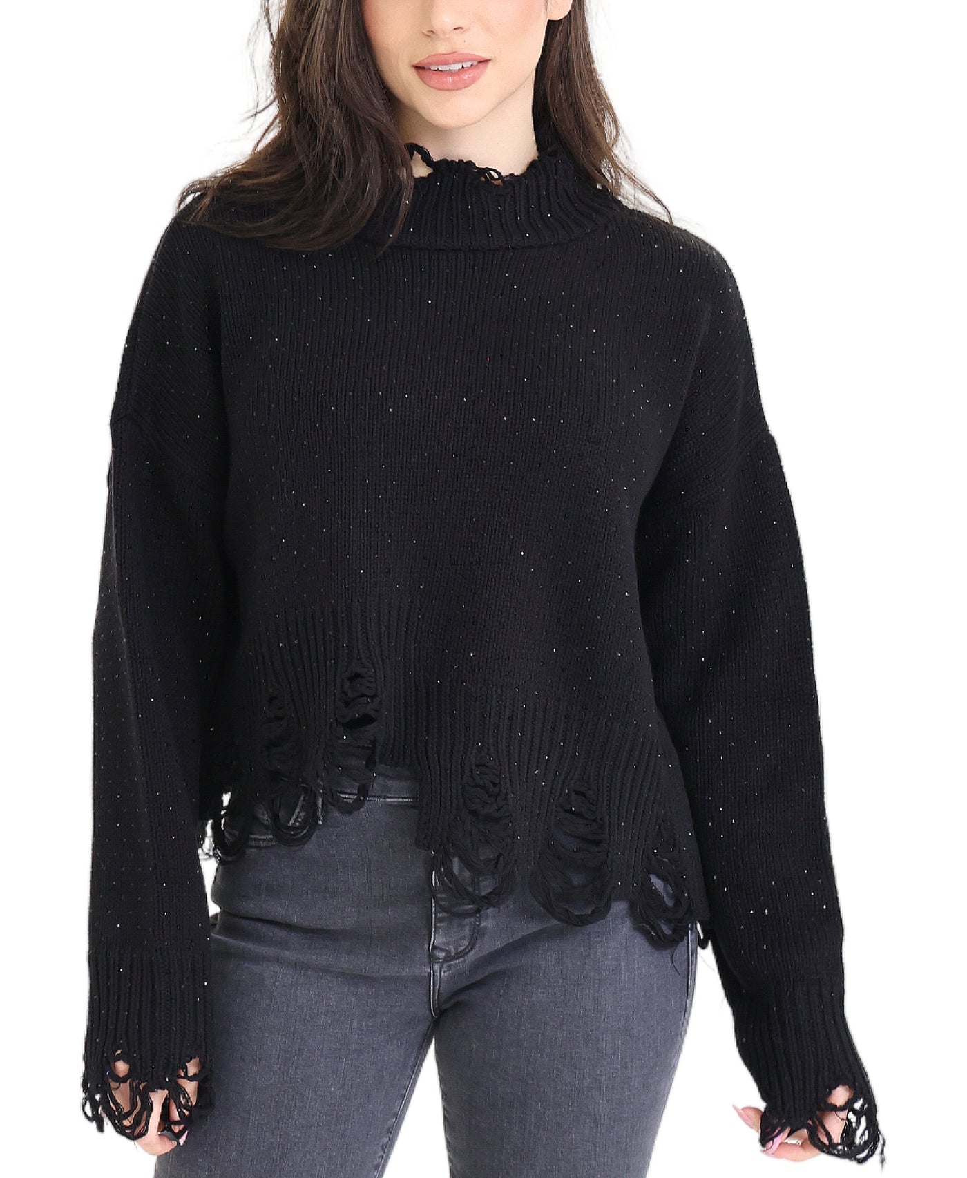 Distressed Sweater w/ Rhinestones view 1