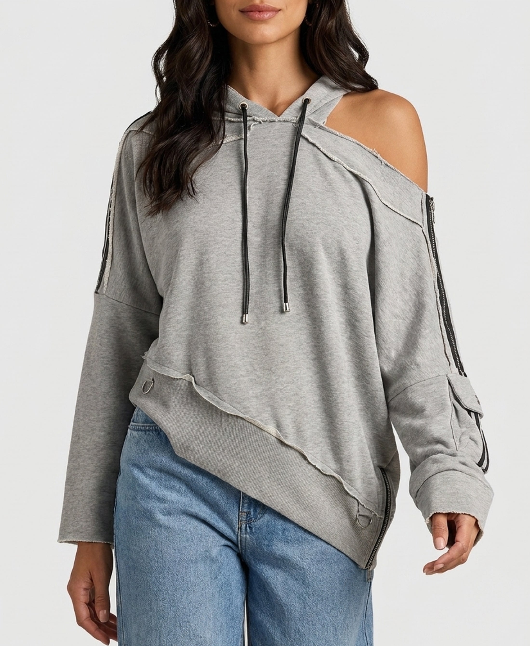 Asymmetrical Off The Shoulder Hoodie – FOX'S - Online