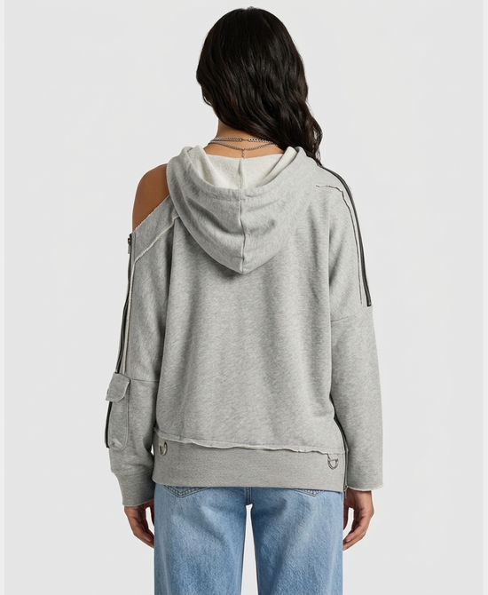 
Asymmetrical Off The Shoulder Hoodie in GREY view 2