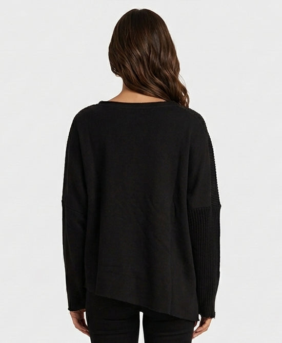 
Mixed Media Sweater w/ Denim in BLACK view 2