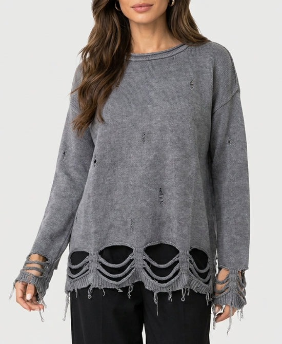 
Distressed Shredded Sweater in GREY view 1