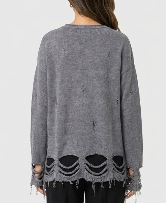 
Distressed Shredded Sweater in GREY view 2