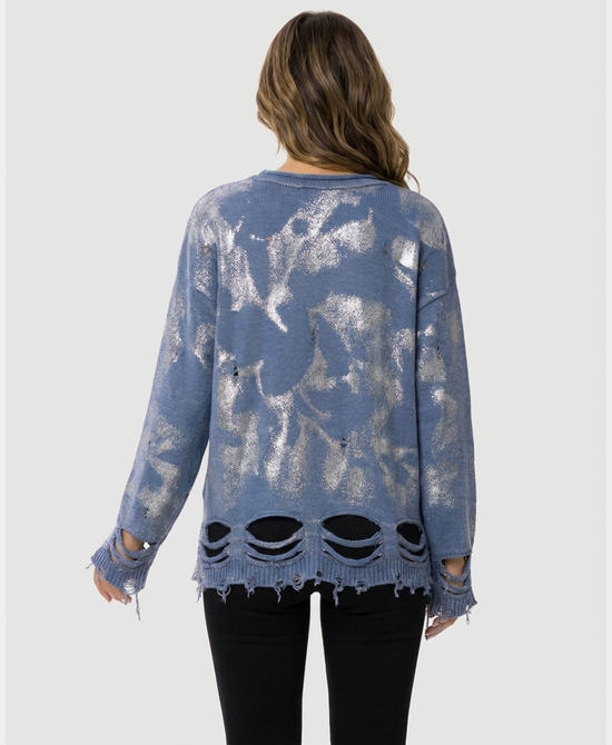 
Distressed Shredded Sweater in BLUE view 2