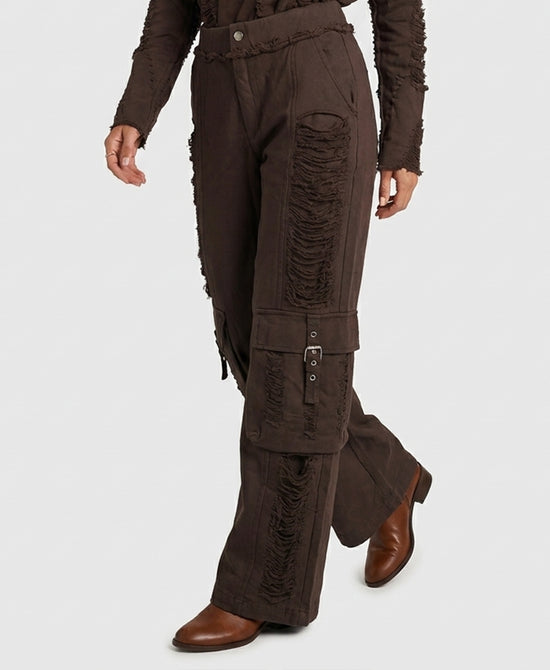 
Distressed Wide Leg Pants in BROWN view 1