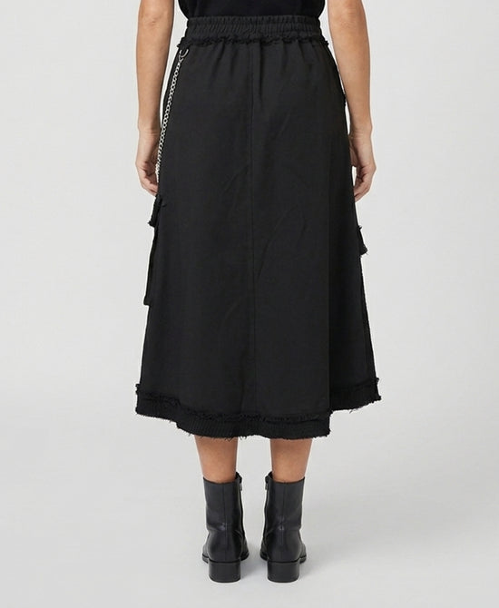 
Distressed Asymmetrical Midi Skirt in BLACK view 2