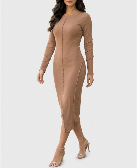 
Asymmetrical Bodycon Dress in CAMEL view 1