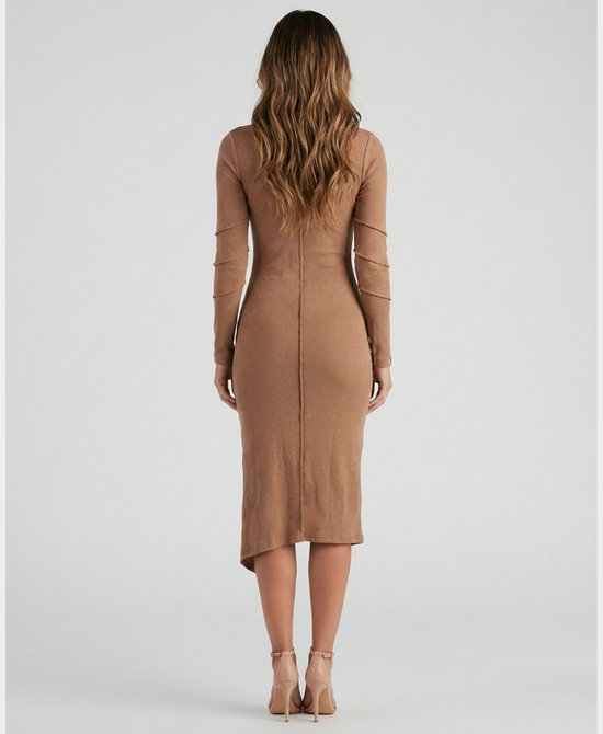 
Asymmetrical Bodycon Dress in CAMEL view 2
